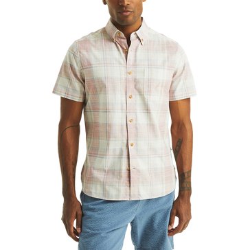 Nautica Men's Short Sleeve Cotton Dobby Plaid Shirt