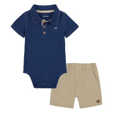 Calvin Klein Baby Boys' Knit Woven Short Jean Set, 2-Piece