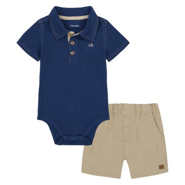 Calvin Klein Baby Boys' Knit Woven Short Jean Set, 2-Piece