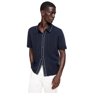 Banana Republic Men's Engineered Racked Rib Button Front Polo