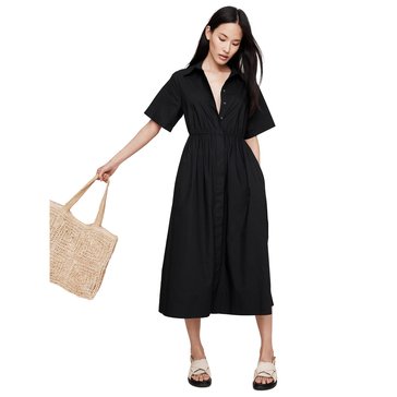 Banana Republic Women's Collared Open Back Shirtdress Midi Poplin