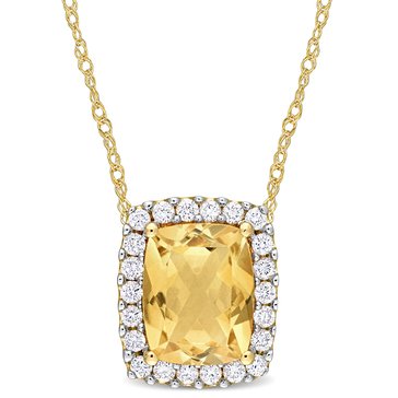 Sofia B. 14K Yellow Gold 1 3/4 cttw Cushion Cut Citrine 1/4 cttw Diamond Halo Necklace