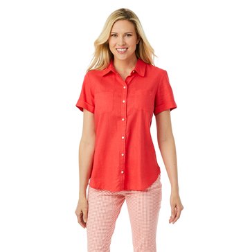 Nautica Women's Solid Short Sleeve Button Down Top