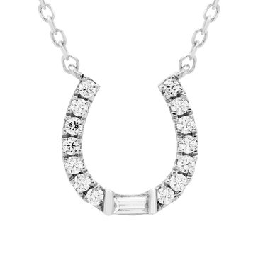Minimalist Diamond Horseshoe with Baguette Stone Accent Pendant