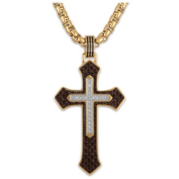 Esquire Men's Jewelry 1/10 cttw Diamond Rounded Cross Pendant Necklace