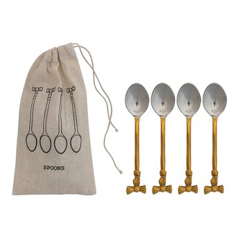 Creative Co-Op Bow Handle Coffee Spoons in Drawstring Bag, Set of 4
