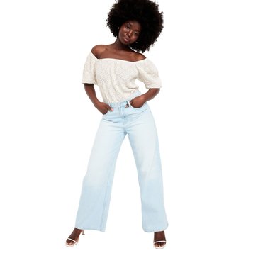 Old Navy Women's Lace Short Puff Sleeve Top