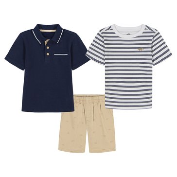 Kids Headquarters Baby Boys' Polo Striped Tee Short Set, 3-Piece