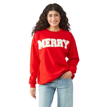 No Comment Women's Chanille Applique Oversized Crewneck