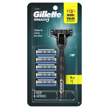 Gillette Mach3 3-Blade Razor and 6 Razor Refills
