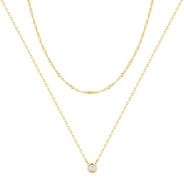  1/10 cttw Round Bezel Cubic Zirconia Accent Double Layer Cable and Singapore Chain Necklace