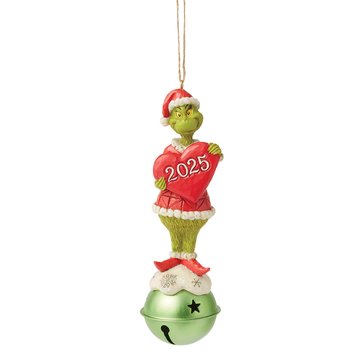 Jim Shore Grinch on Bell Holding Dated 2025 Heart Ornament