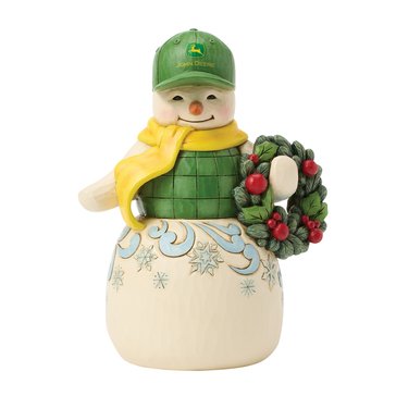 Jim Shore Snowman in John Deere Hat with Wreath Figurine