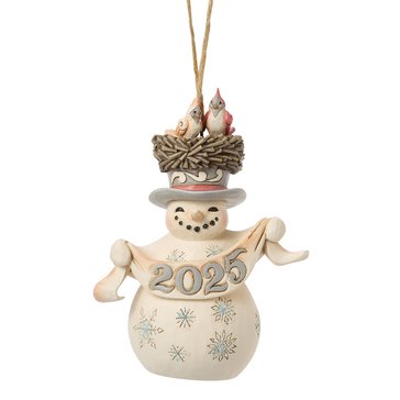 Jim Shore Woodland Dated 2025 Snowman with Next Hat Ornament