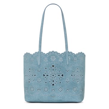Kate Spade Do It All Spade Flower Perforated Denim Suede Large Tote