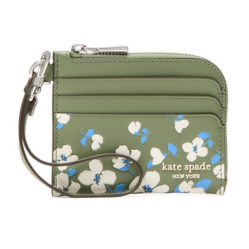 Kate Spade Devin Painterly Bouquet Embossed Smooth Leather Coin Card Case Wristlet