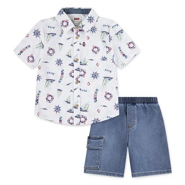 Levi's Little Boys' Watercolor Sailing Shirt And Cargo Short Set