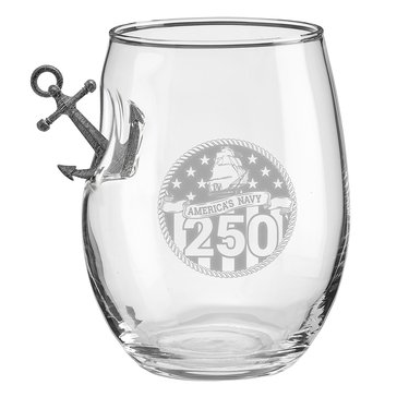 Benshot Navy 250th Birthday Anchor Wine Glass