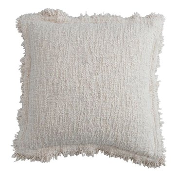Bloomingville Woven Cotton Boucle Pillow with Fringe Trim