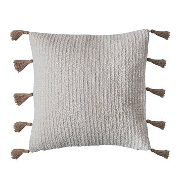 Bloomingville Cotton Slub Pillow with Jute Tassels