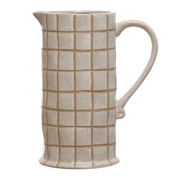 Bloomingville Wax Relief Grid Pattern Stoneware Pitcher