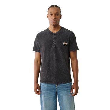 True Religion Men's Short Sleeve Pique Mineral Patch Henley