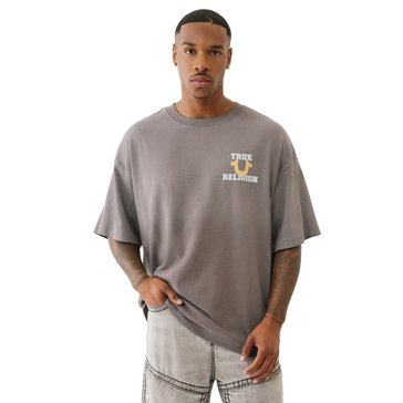 True Religion Men's Short Sleeve Vintage Metallic Puff Boxy Tee