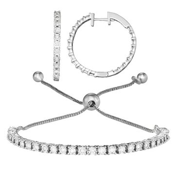 1/2 cttw Bolo Bracelet and Hoop Earring Set