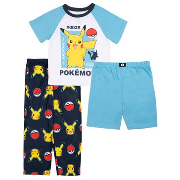 Pokemon Big Boys' Electric Type Pikachu Pajama Set, 3-Piece