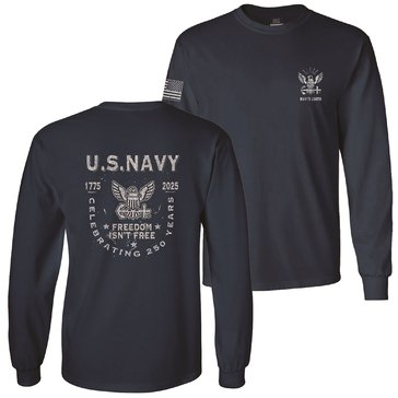 Navy Pride Navy 250th Freedom Isn't Free 1775 2025 Long Sleeve Tee