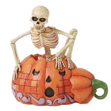 Jim Shore Figurine Skeleton Pop Out Pumpkin