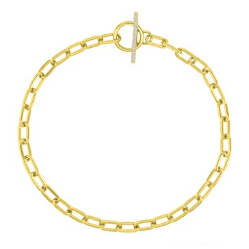 Lulea Round CZ Toggle Polished Paper Clip Chain Bracelet