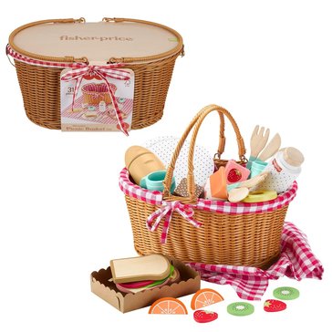 Fisher-Price Wooden Picnic Basket And Food Set Pretend Play Toy