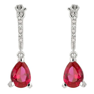 Created Ruby with White Topaz Accents Pear Cut Drop Earrings