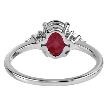 Created Ruby with White Topaz Accents Oval Cut Ring