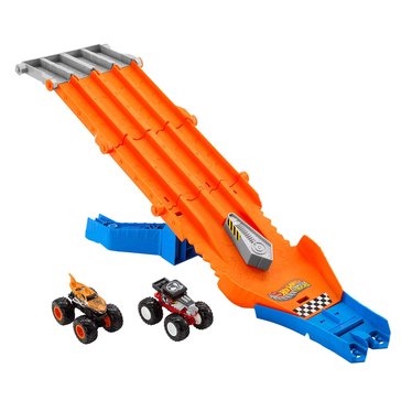 Hot Wheels Monster Trucks Sharks VS Dinos Racedown Destruction Track Set