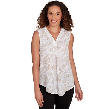 Emaline Women's Sleeveless Tropical Leaf Blouse