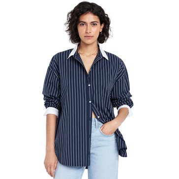 Old Navy Women's Long Sleeve Boyfriend Poplin Stripe Shirt
