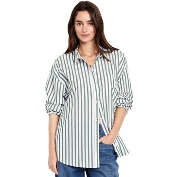 Old Navy Women's Long Sleeve Boyfriend Poplin Contrast Trim Shirt