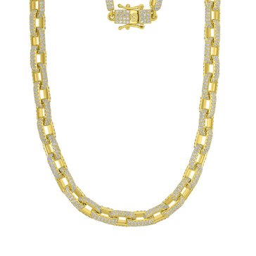 Paperclip Pave CZ Chain Necklace with Box Lock, 7mm