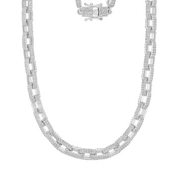 Paperclip Pave CZ Chain Bracelet with Box Lock, 7mm