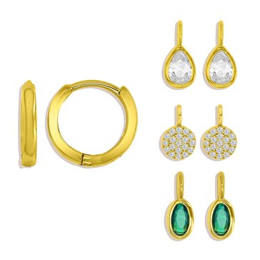 Charm Bar Bezel Pear Green Bezel Oval Charms with CZ Pave Disc Polished Huggie Earrings