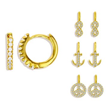 Charm Bar Infinity Peace Charms with CZ Anchor Pave Huggie Earrings