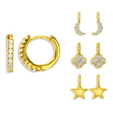 Charm Bar  Star Clover Charms with CZ Moon Pave Huggie Earrings