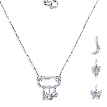 Charm Bar Oval Screw Lock Bead Chain CZ Charm Necklace Set
