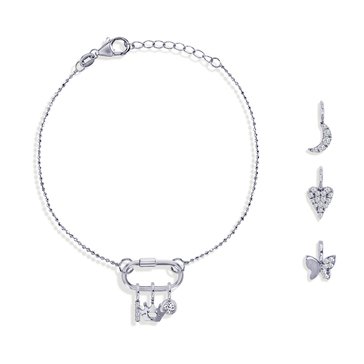 Charm Bar Oval Screw Lock Bead Chain CZ Charm Bracelet Set