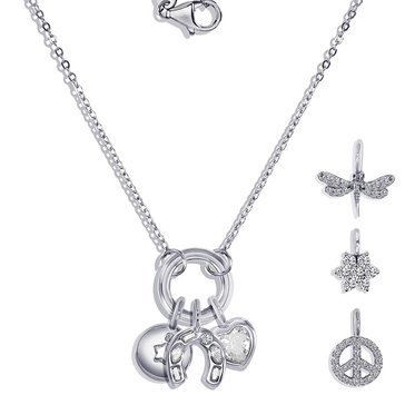 Charm Bar Circle Clasp Cable Chain CZ Charm Necklace Set