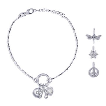 Charm Bar Circle Clasp Cable Chain CZ Charm Bracelet Set