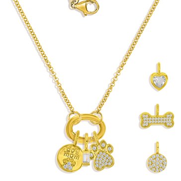 Charm Bar Oval Clasp Cable Chain CZ Dog Charm Necklace Set