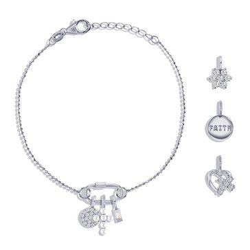 Charm Bar Rectangle Clasp Cable Chain CZ Faith Charm Bracelet Set
